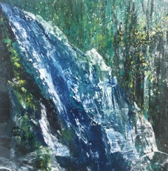 A Better World 30, teal and blue oil painting of ocean waves, abstract water