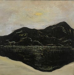 Ashokan Dreams, black and beige oil painting on canvas, mountain