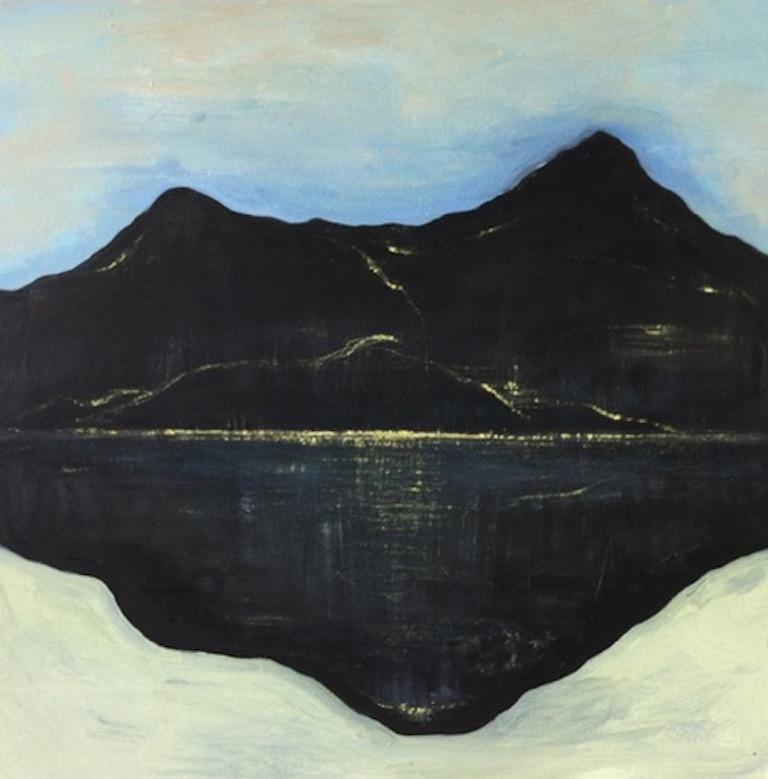 Deborah Freedman Figurative Painting - Good Night Irene 3, blue and black oil painting of mountain-scape