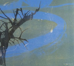 Deborah Freedman, « Watershed #8 », monotype, arbre bleu et vert