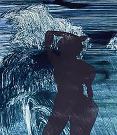 Royal Flush for Audrey Flack #1 (monoprint, figure, blue, texture)