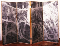 "Waterfall Suite/Silver",  modern etching prints of waterfall, aluminum and grey