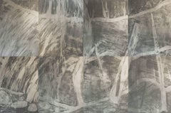 "Waterfall Suite/Silver",  modern etching prints of waterfall, aluminum and grey
