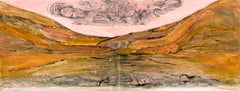 "With or Without You #13", pink abstracted landscape, gestural, watercolor print
