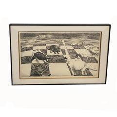 Vintage "Dinosaurs Chess" Lithograph by Deborah Garber