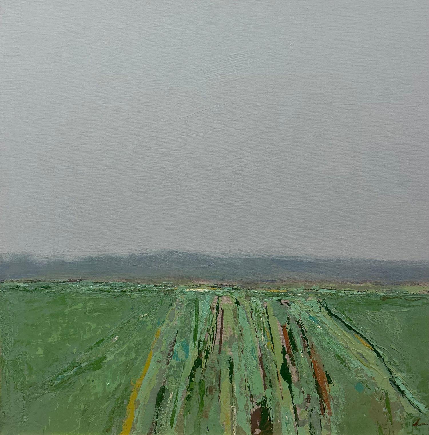 Deborah Hill, „Cabbage Hill“, Ölgemälde auf Leinwand, 20x20, Landhauslandschaft, Ölgemälde