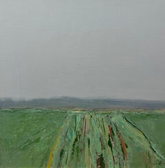 Deborah Hill, "Colina de la col", 20x20 Pintura al óleo sobre lienzo Paisaje rural de granja