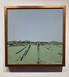 Deborah Hill, "Green Mountain Farm" 20x20 Rural Landscape Oil Painting on Canvas