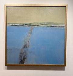 Deborah Hill, "The Path", 36x36 Abstract Blue Landscape Oil Painting on Canvas
