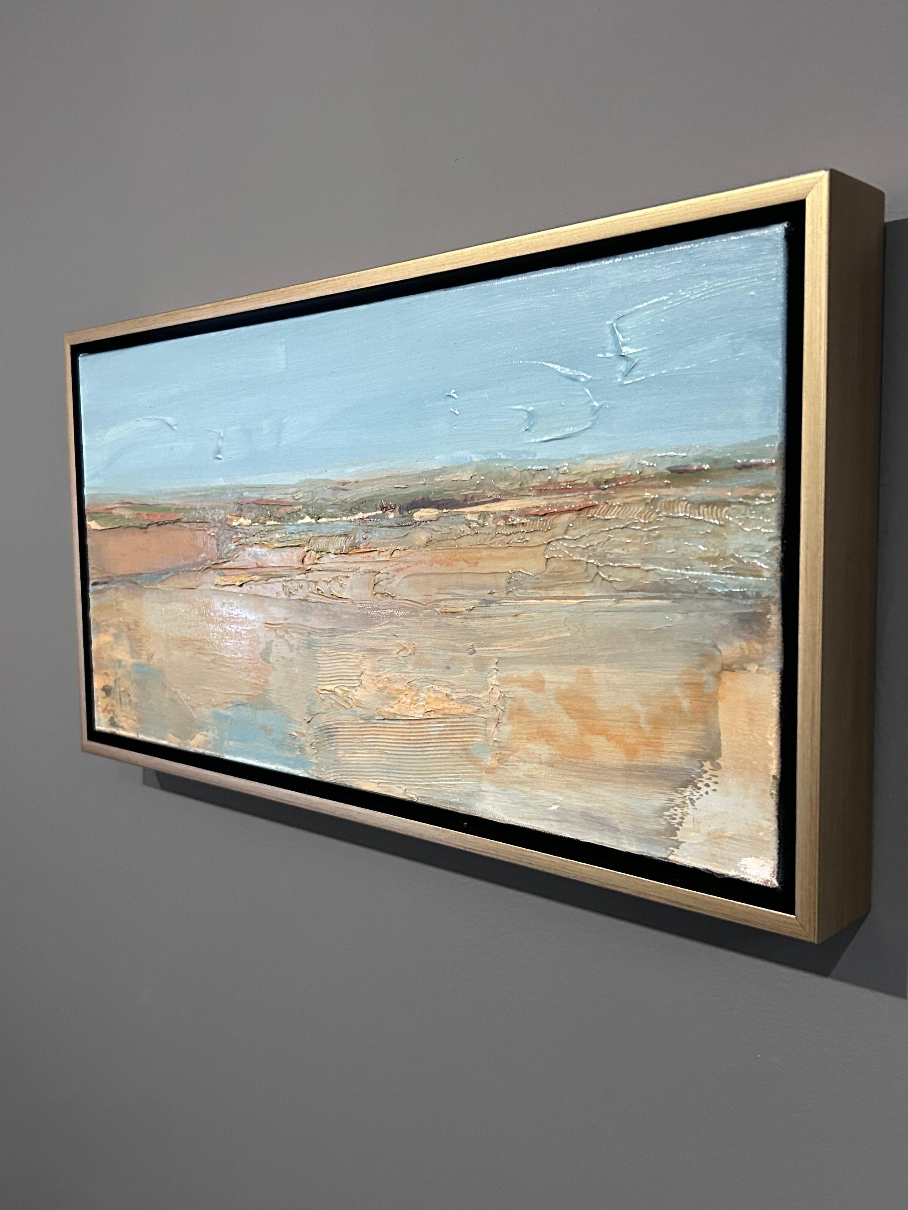 Deborah Hill, „The Range“, abstrakte sandblaue Landschaft, Ölgemälde, 10x20 im Angebot 2