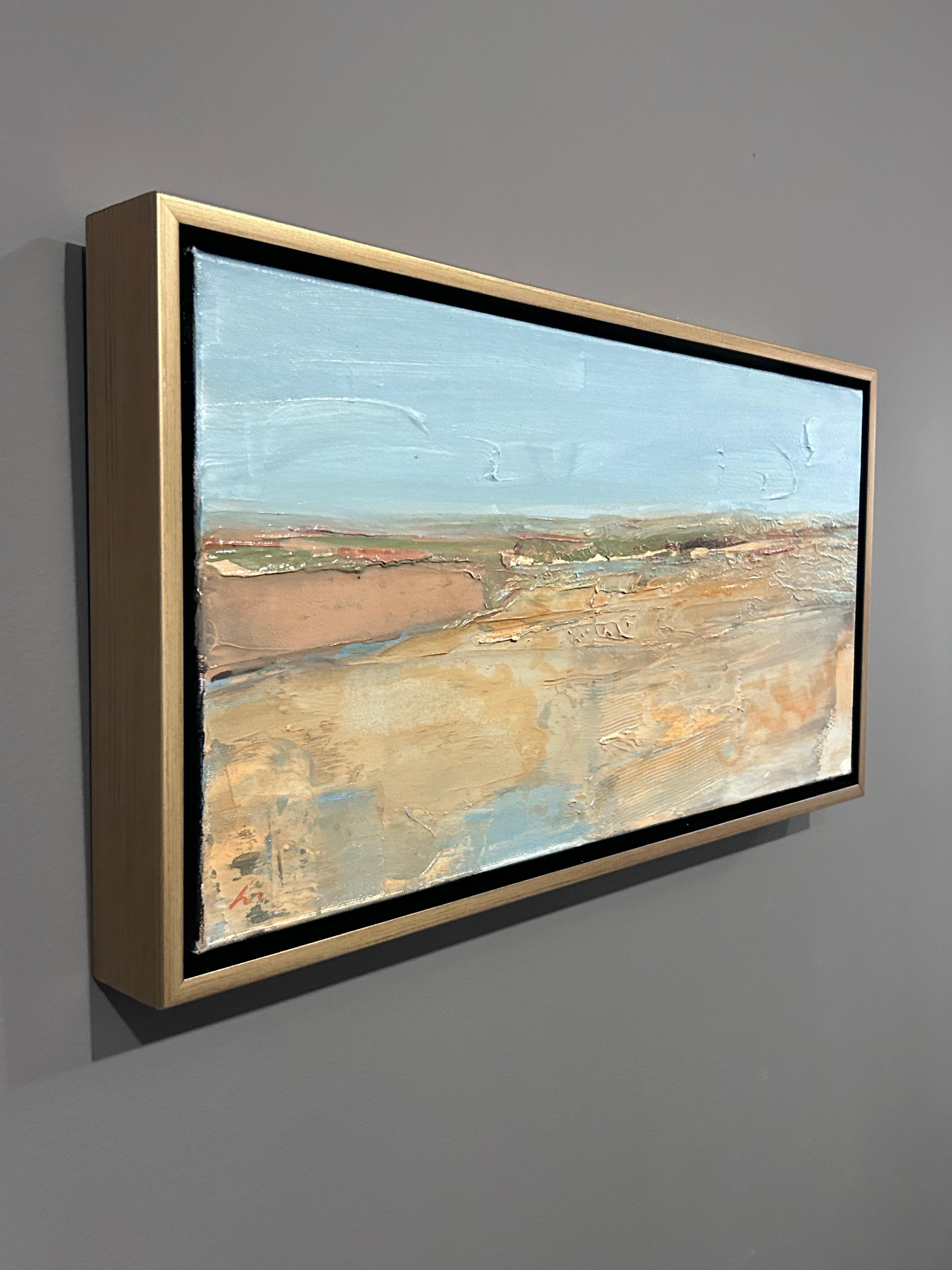 Deborah Hill, „The Range“, abstrakte sandblaue Landschaft, Ölgemälde, 10x20 im Angebot 3