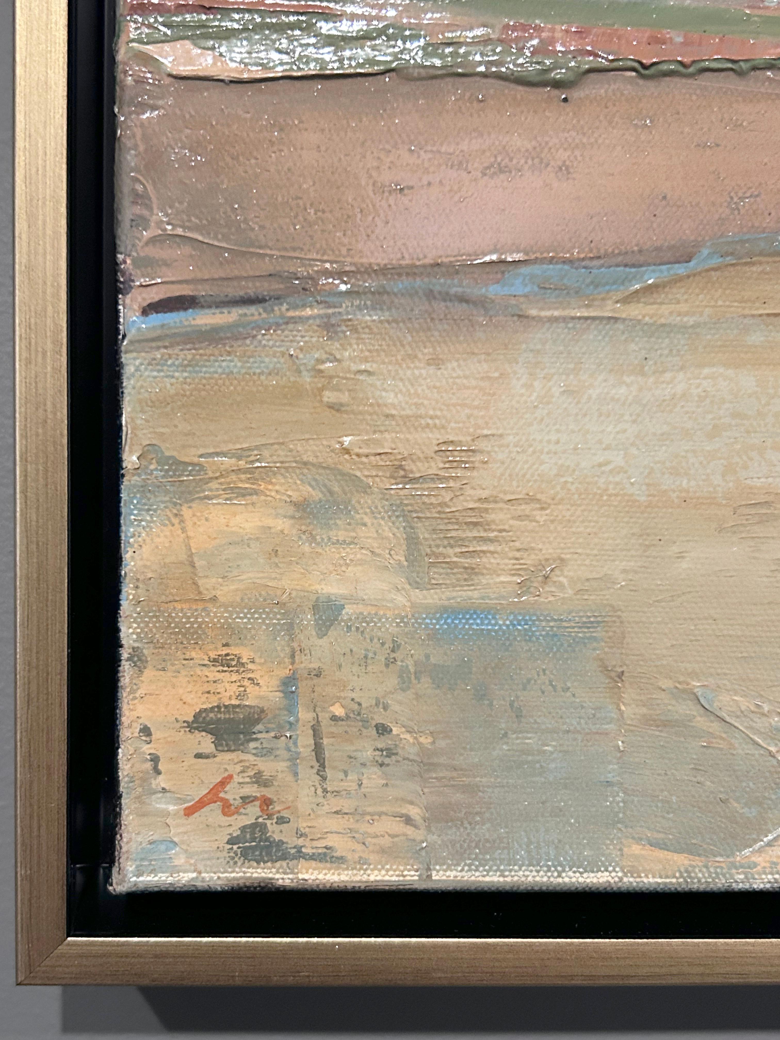 Deborah Hill, „The Range“, abstrakte sandblaue Landschaft, Ölgemälde, 10x20 im Angebot 4