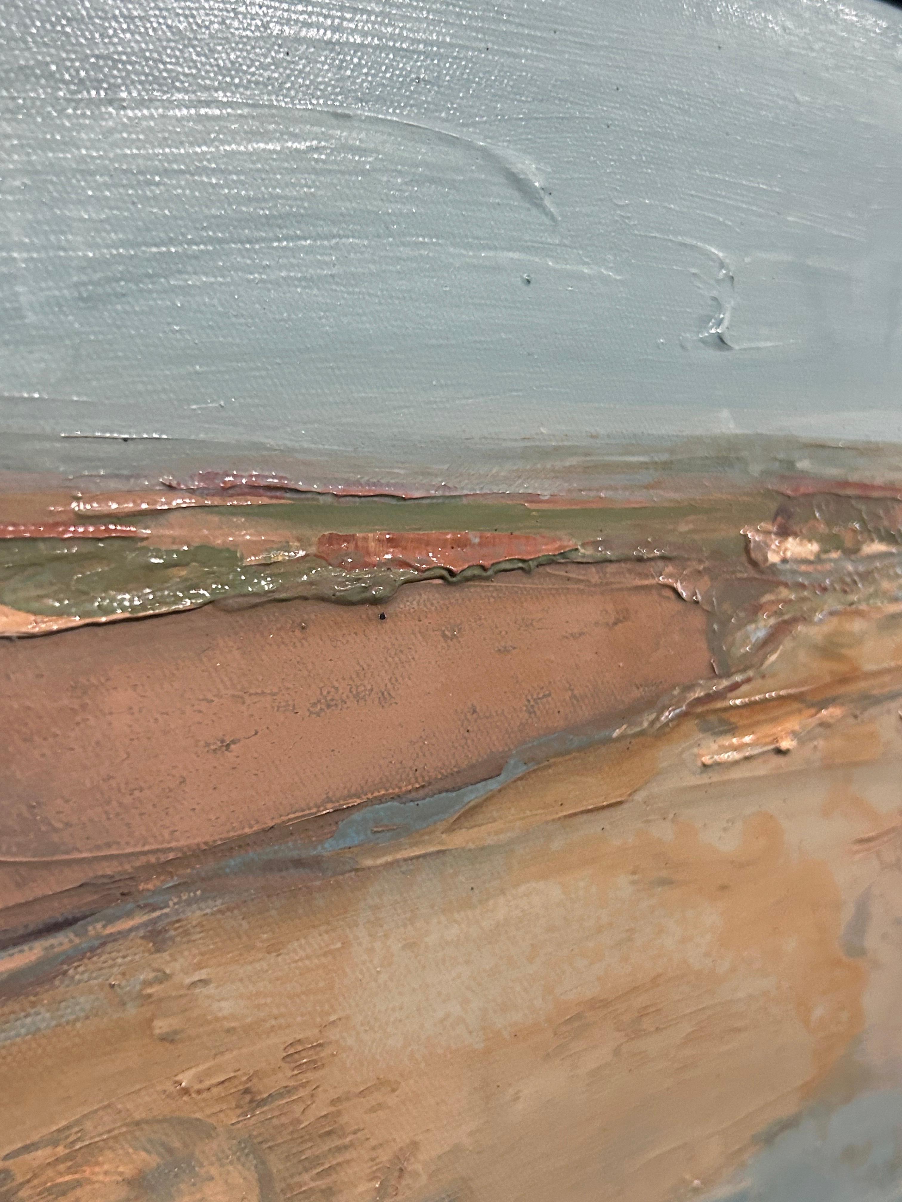 Deborah Hill, „The Range“, abstrakte sandblaue Landschaft, Ölgemälde, 10x20 im Angebot 5