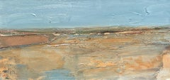 Deborah Hill, "The Range", 10x20 Abstract Sandy Blue Landscape Oil Painting