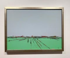 Deborah Hill, "The Silo Farm", 18x24 Green Rural Farm Landscape Oil Painting