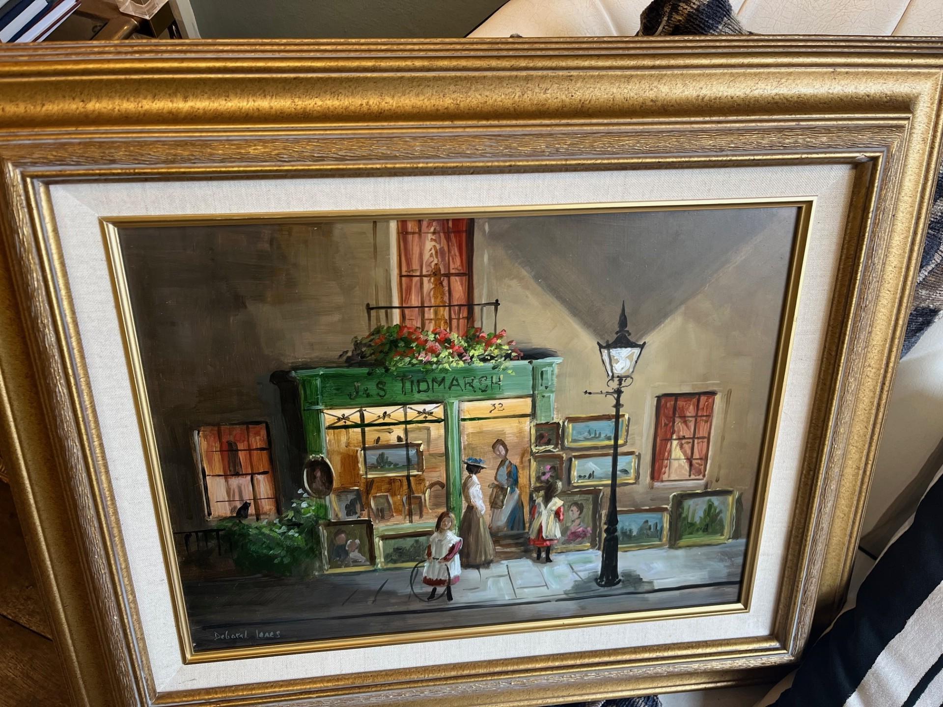Street Scene im viktorianischen Stil mit viktorianischen Figuren, gerahmtes Ölgemälde im Angebot 2