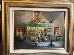 Victorian style Street Scene with Victorian Figures Framed Oil Painting