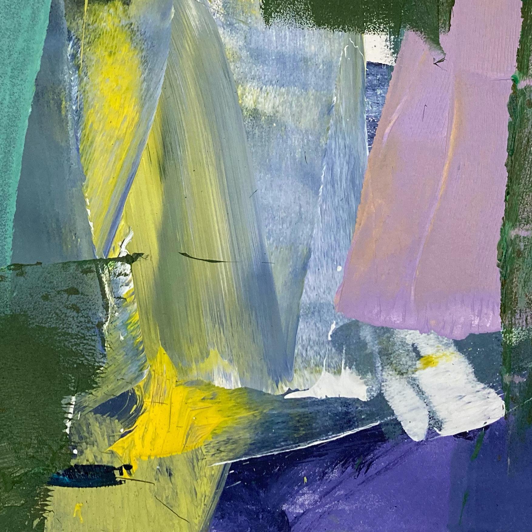Closer: Yellow, Green and Pink Abstract Painting on Canvas by Deborah Lanyon For Sale 3
