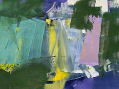Closer: Yellow, Green and Pink Abstract Painting on Canvas by Deborah Lanyon