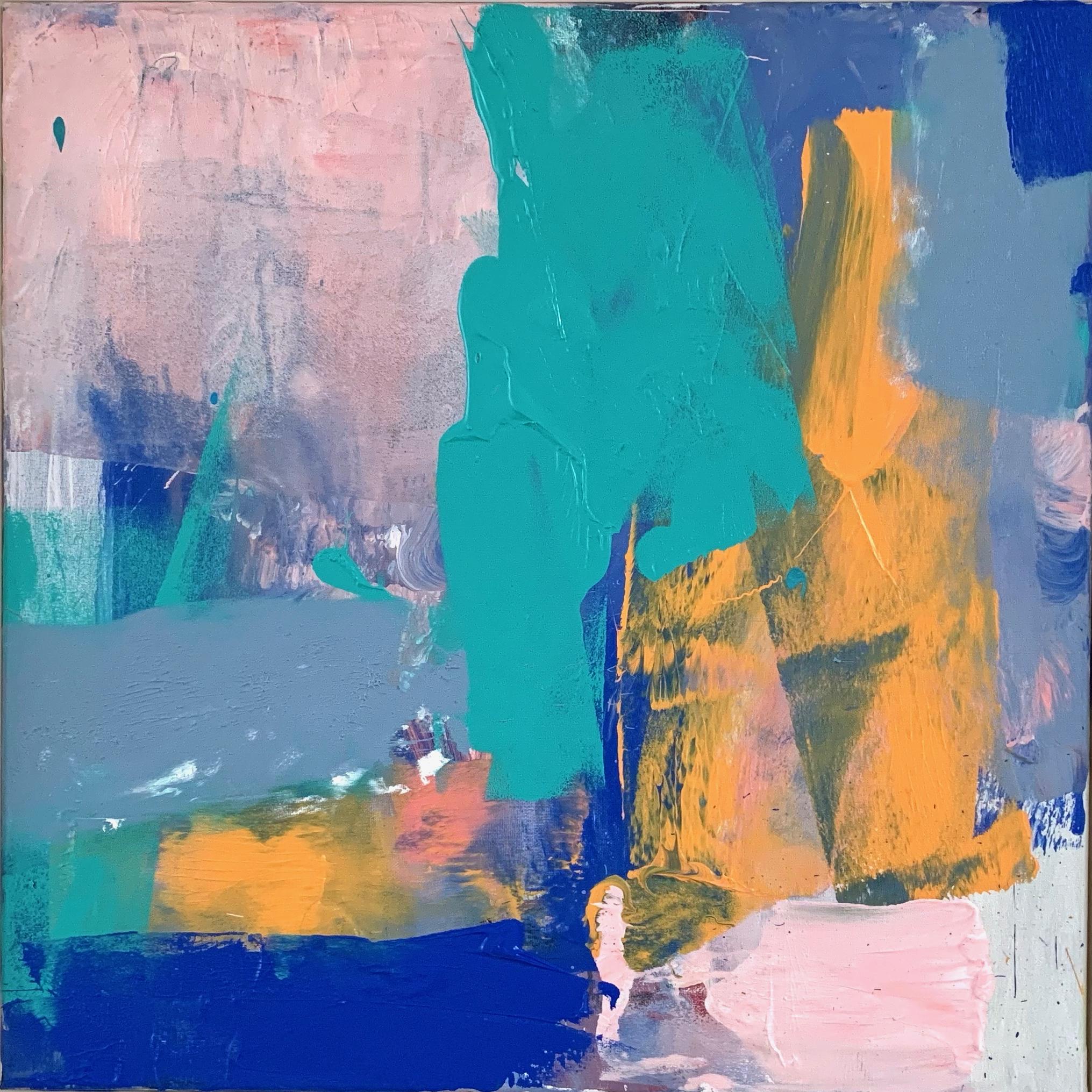 Crete: Abstract Painting by Deborah Lanyon with pink and blue