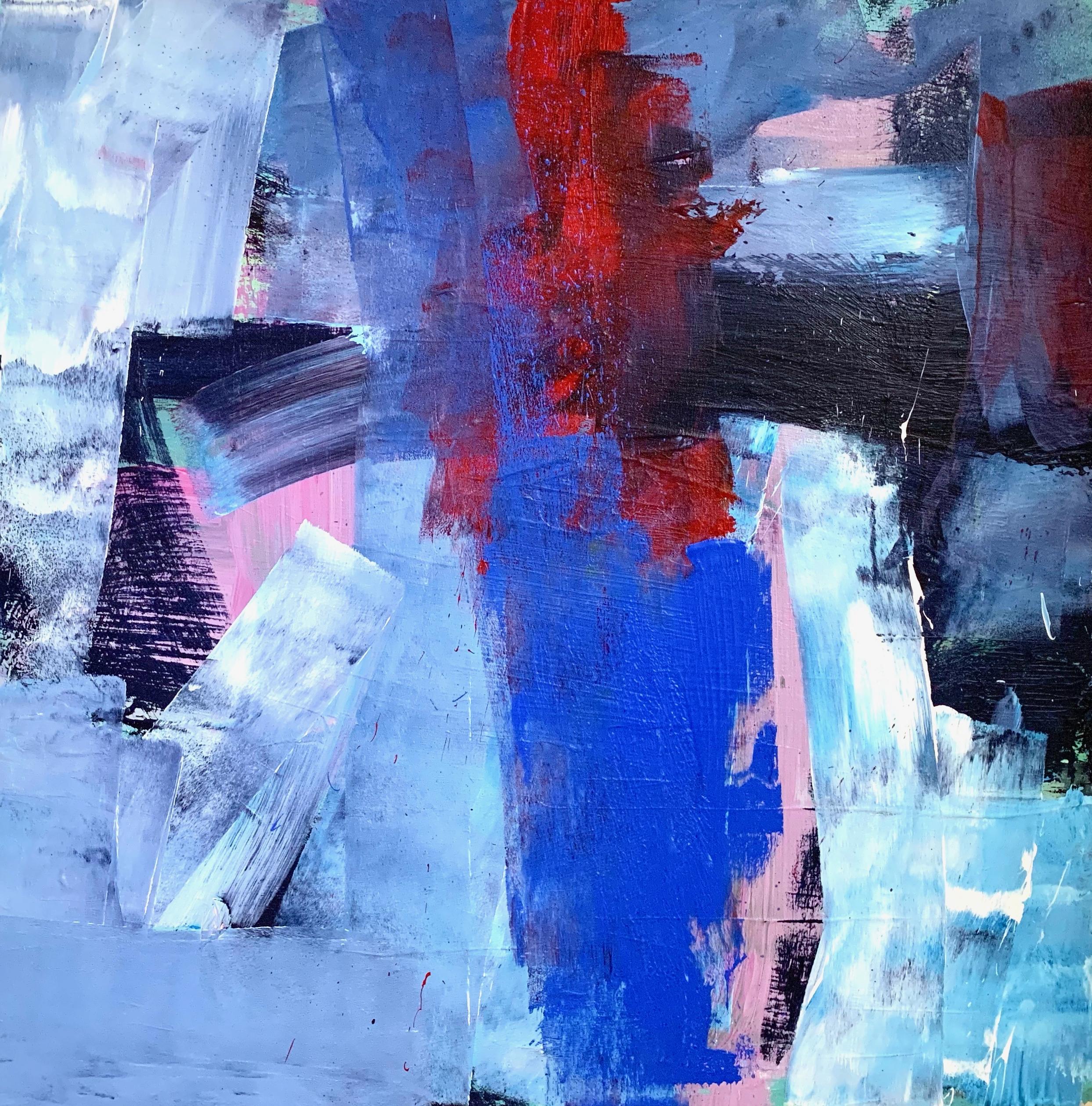 Flight: Abstract Painting by Deborah Lanyon with red and blue