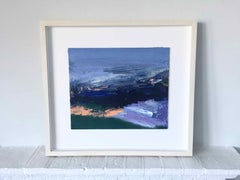 For George: Small, Abstract, Gestural Painting in Blues by Deborah Lanyon