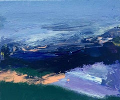 For George: Small, Abstract, Gestural Painting in Blues by Deborah Lanyon