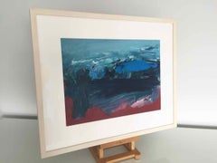 Gara Rock: Small, Abstract, Gestural Painting in Red/Blue by Deborah Lanyon