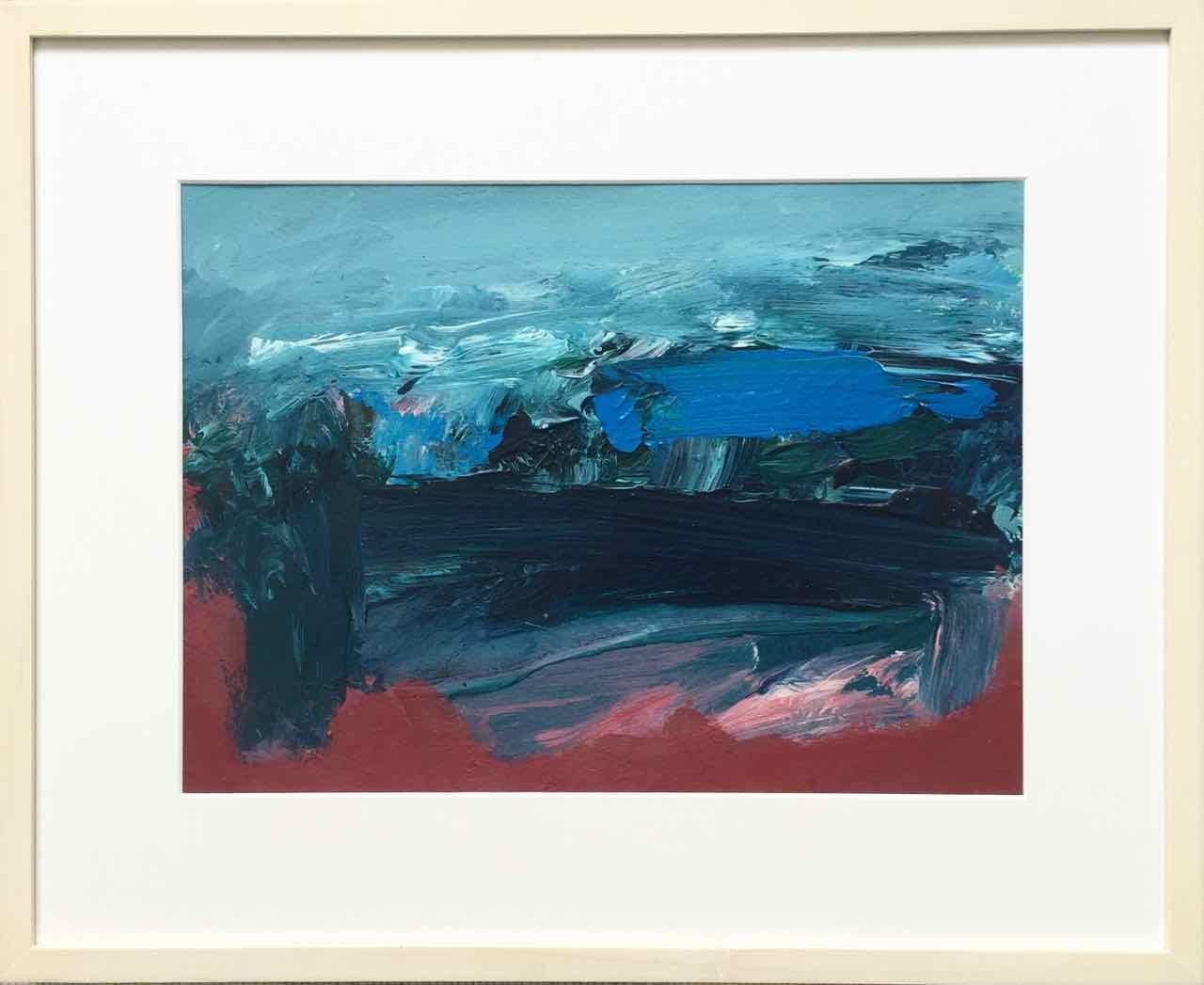 Gara Rock: Small, Abstract, Gestural Painting in Red/Blue by Deborah Lanyon For Sale 2