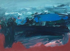 Gara Rock: Small, Abstract, Gestural Painting in Red/Blue by Deborah Lanyon