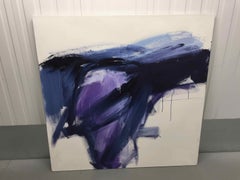 Hawkshead: Abstract Painting in Purple with Raw Canvas by Deborah Lanyon