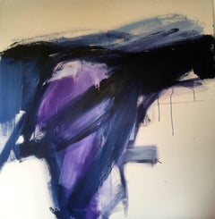 Hawkshead: Abstract Painting in Purple with Raw Canvas by Deborah Lanyon