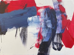 Hope: Red and Blue Abstract Painting on Canvas by Deborah Lanyon