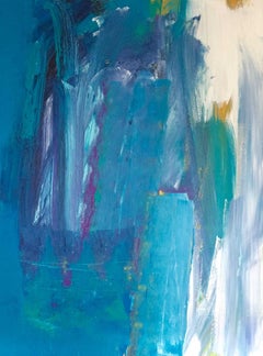 Kew Series I: Large, Abstract, Gestural Painting in Blues and Yellow