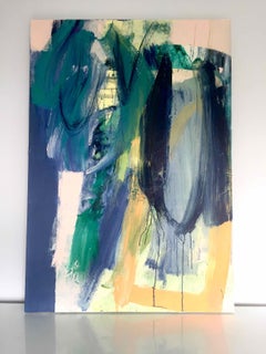 Kew Series II: Large, Abstract, Gestural Painting in Blues, Oranges and Green