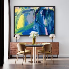 Marciac, Original Abstract Painting, Contemporary Art, Blue and Yellow Painting