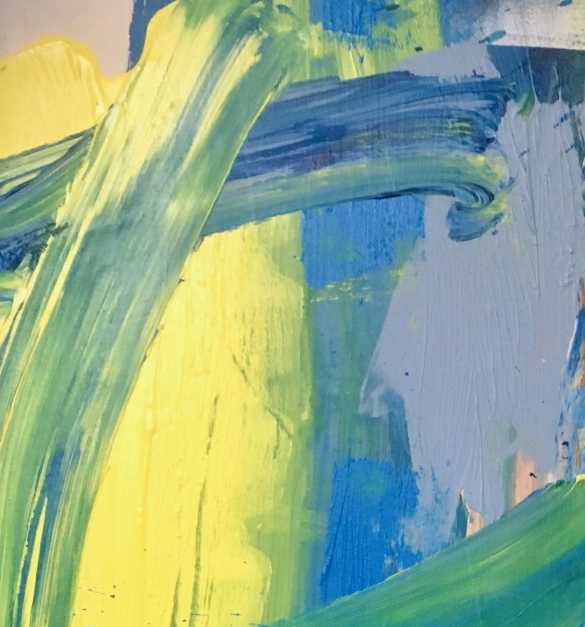 Marciac, Pittura astratta originale, Arte contemporanea, Pittura blu e gialla - Landscape Painting Blu di Deborah Lanyon