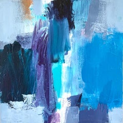 Rain: Blaues abstraktes Gemälde von Deborah Lanyon