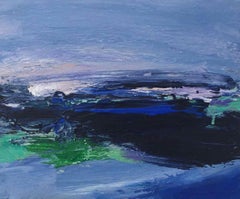 Salcombe Harbour: Small, Abstract, Gestural Painting in blue by Deborah Lanyon