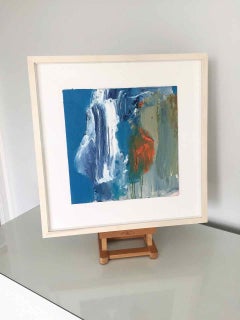Shape of Water: Abstract, Gestural Painting in Blue/Orange by Deborah Lanyon