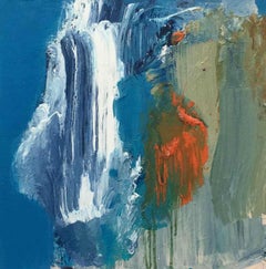 Shape of Water: Abstract, Gestural Painting in Blue/Orange by Deborah Lanyon