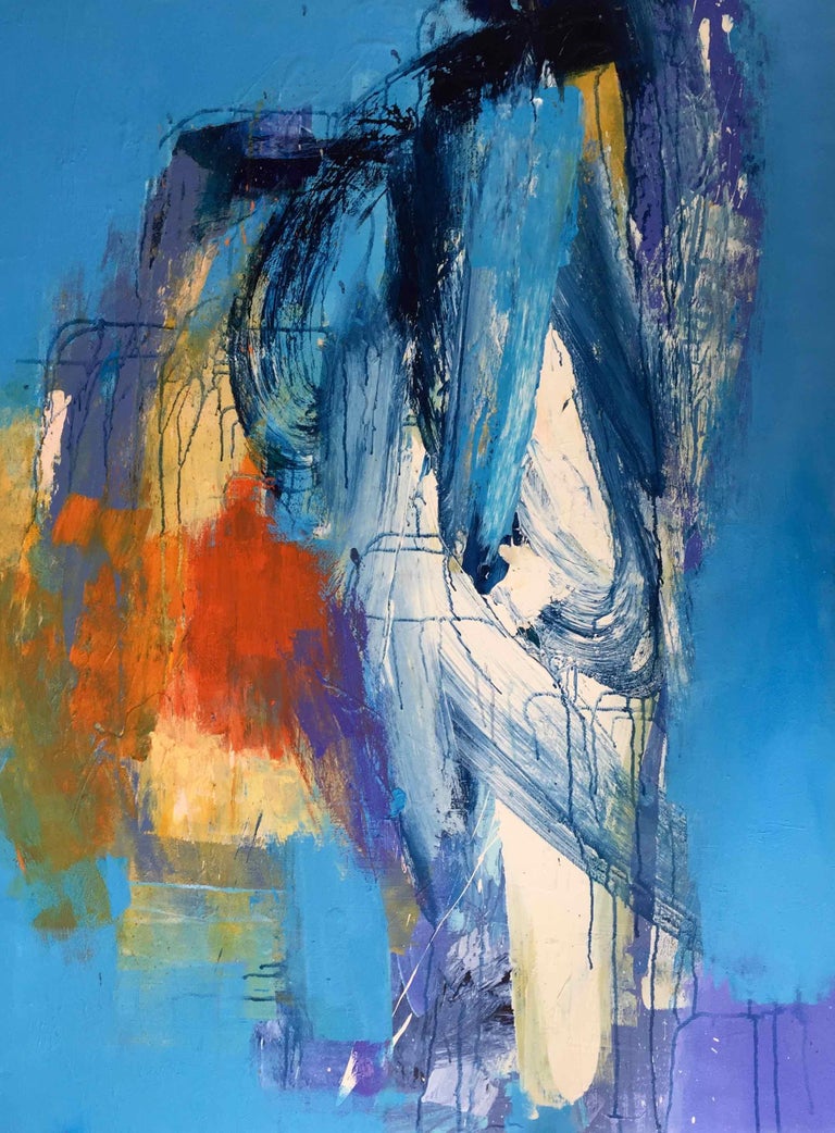 Deborah Lanyon Shape Of Water Large Abstract Painting In Blues