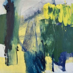 Shine: Green, Yellow and Blue Abstract Painting on Canvas by Deborah Lanyon