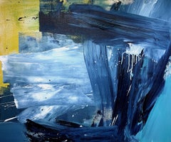 Surf: Blue and Yellow Abstract Painting on Canvas by Deborah Lanyon