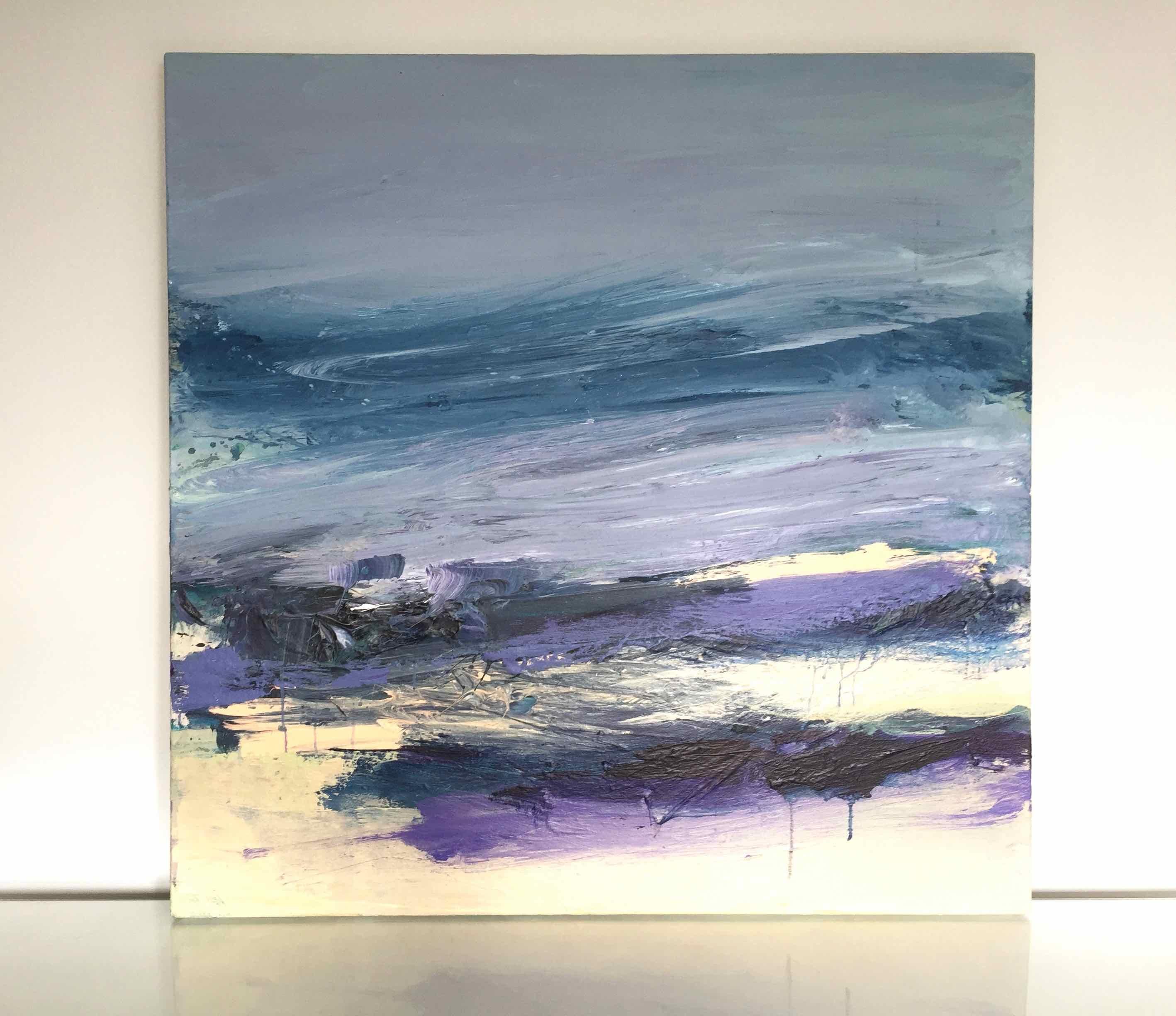 Winchelsea: Abstract Coastal Painting in Blues and Purples by Deborah Lanyon For Sale 1