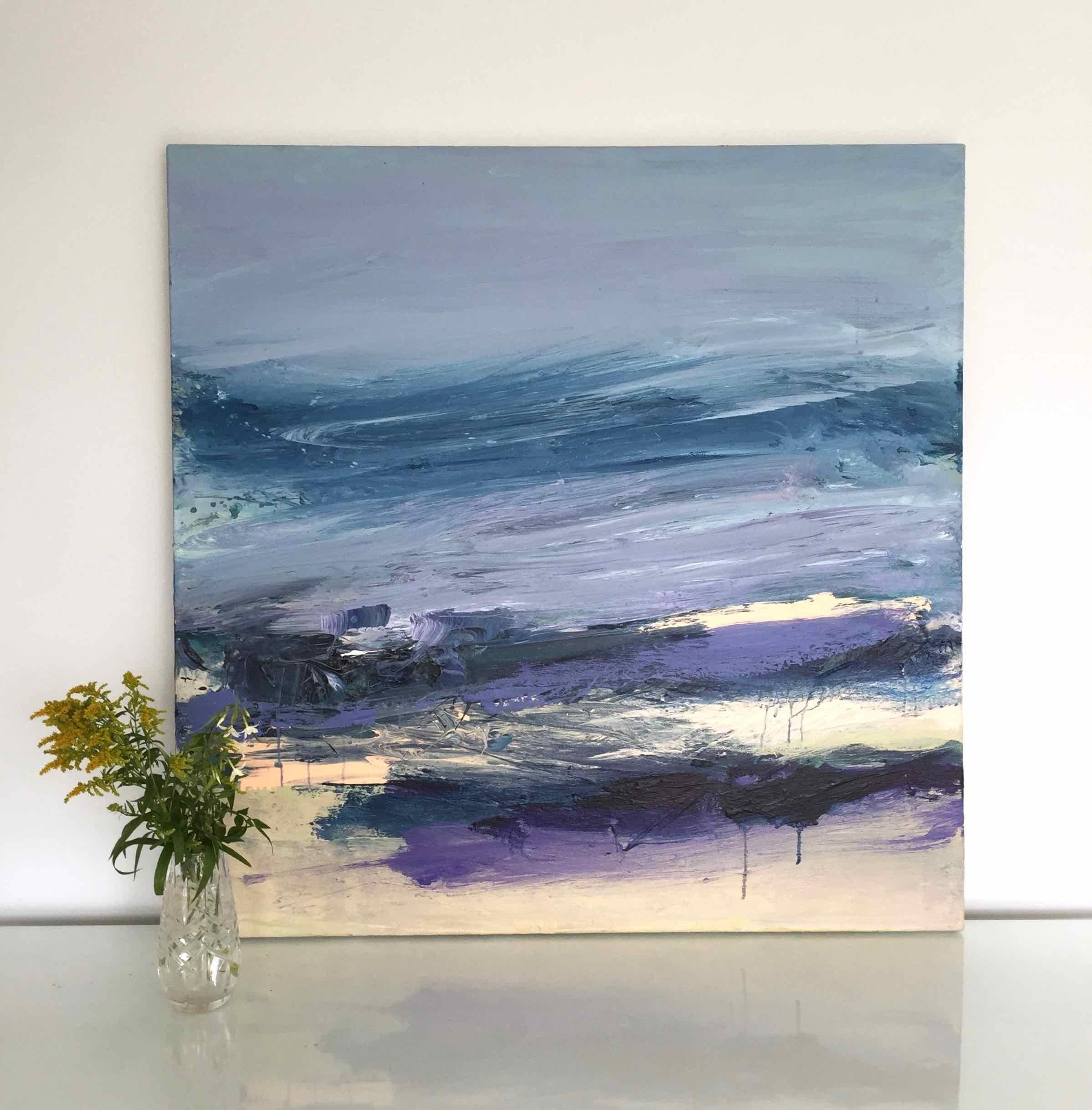 Winchelsea: Abstract Coastal Painting in Blues and Purples by Deborah Lanyon For Sale 2