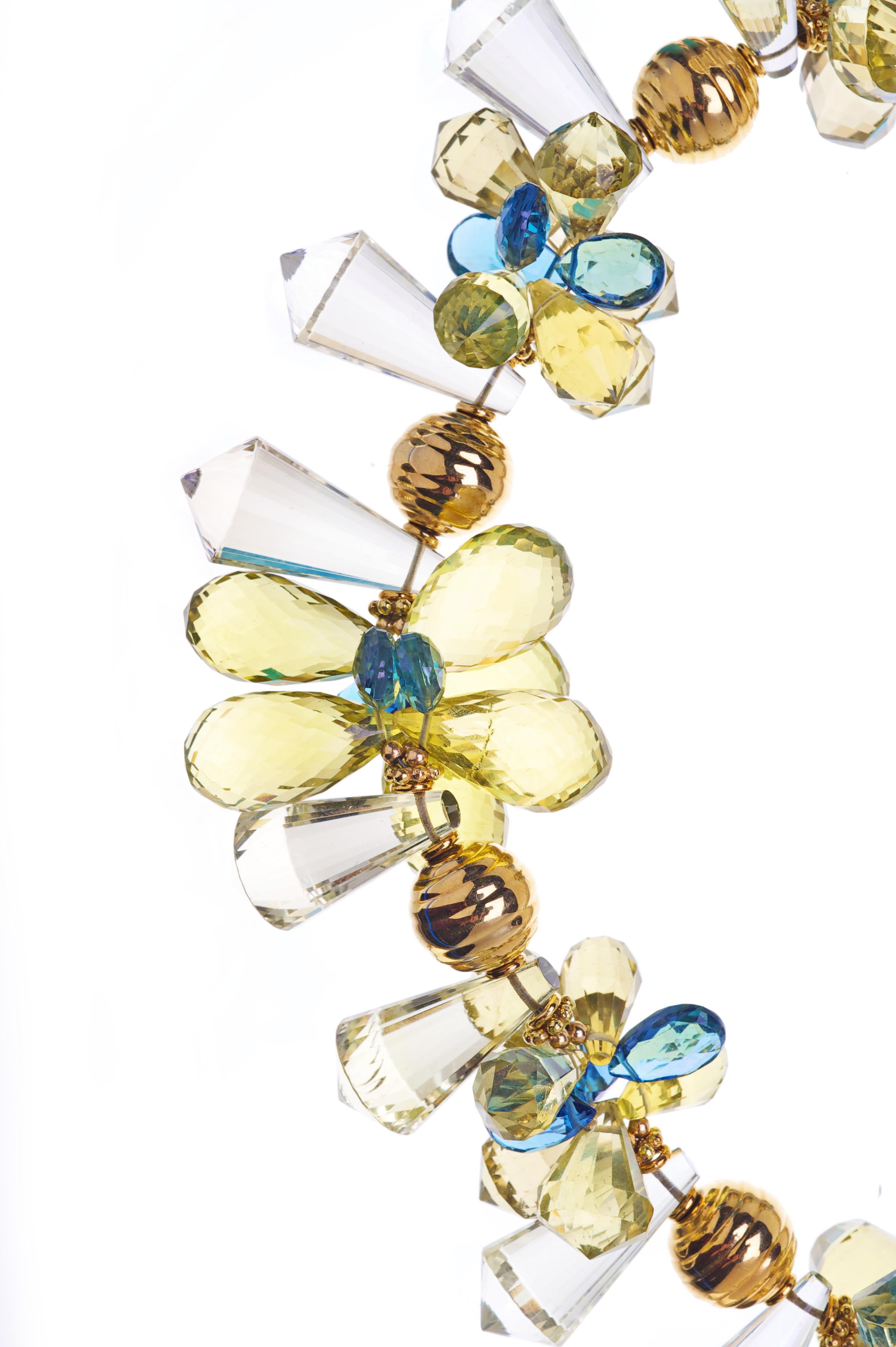 Deborah Liebman Lemon Quartz and London Blue Topaz Necklace in Gold In New Condition For Sale In Kansas City, MO