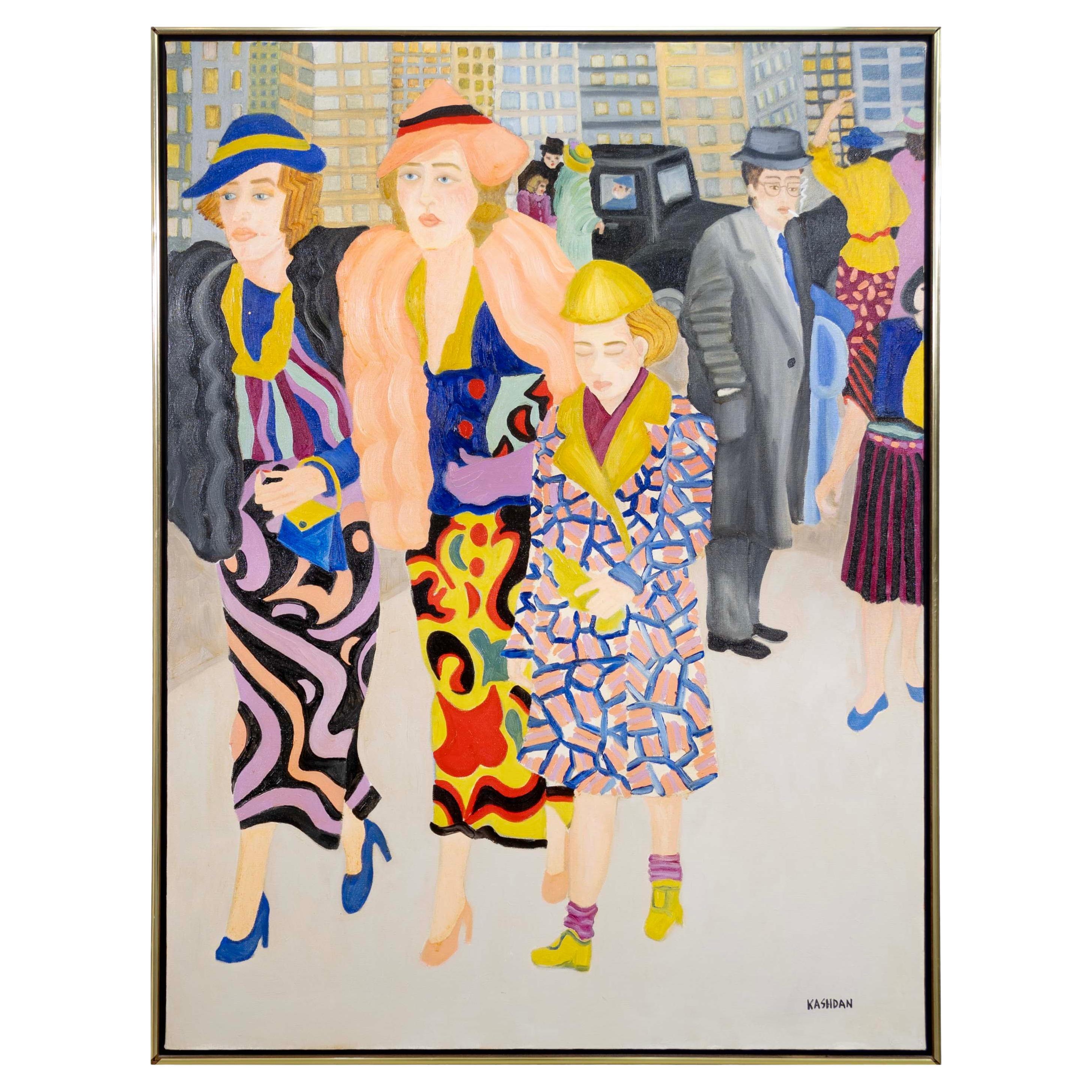Deborah Marlowe Kashdan The Chicago Girls Signed Oil Painting on Canvas Framed