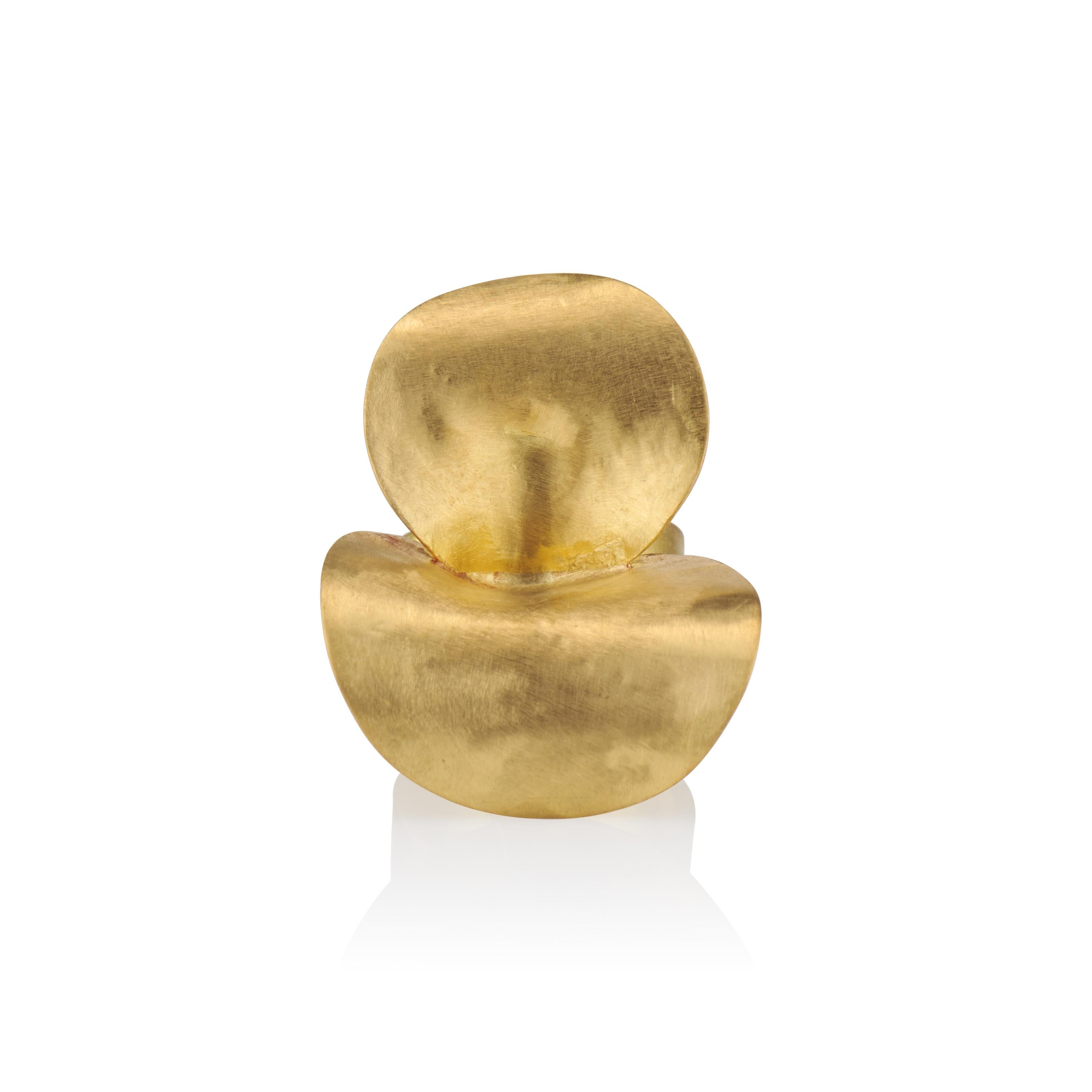 Sculptural, contemporary, singular, one-of-a-kind, floral blossom cocktail ring in 22 karat gold.  This handmade piece is a show stopper made for a collector with unusual and unapologetic taste in jewels.  This ring makes a statement.  
