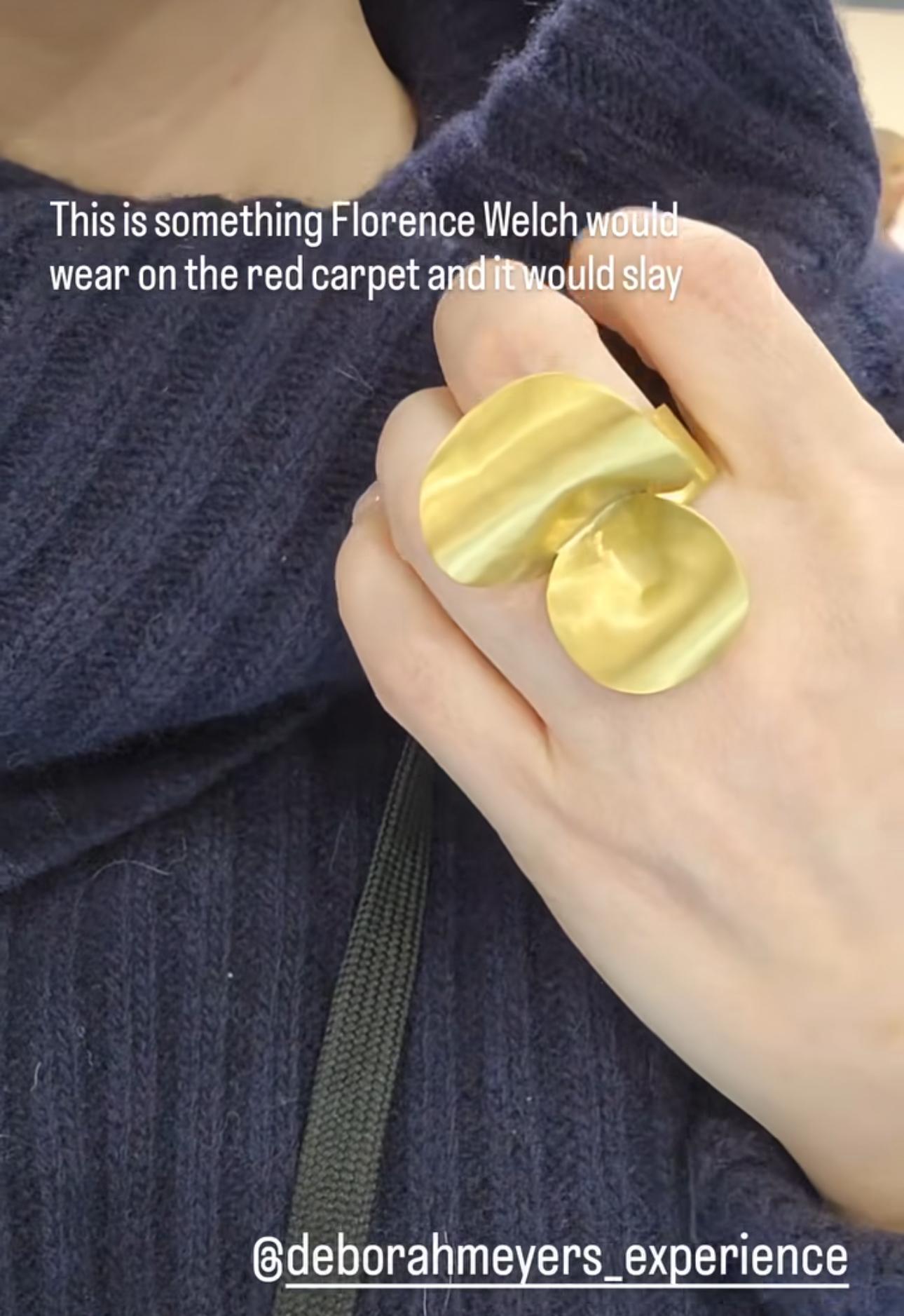 Women's or Men's Deborah Meyers Sculptural Contemporary Gold Cocktail Ring For Sale